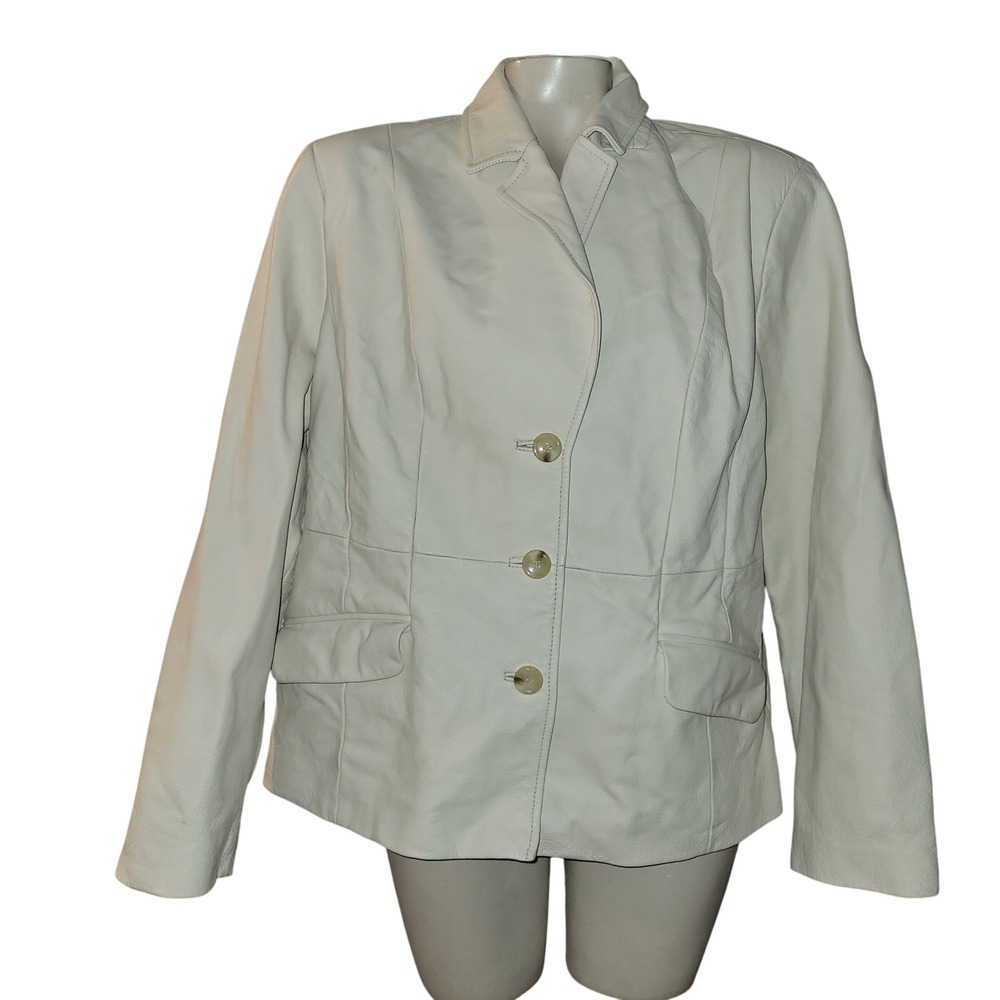 TERRY LEWIS Leather Blazer Jacket Womens M Tailored Button Front Lapel Y2K Retro